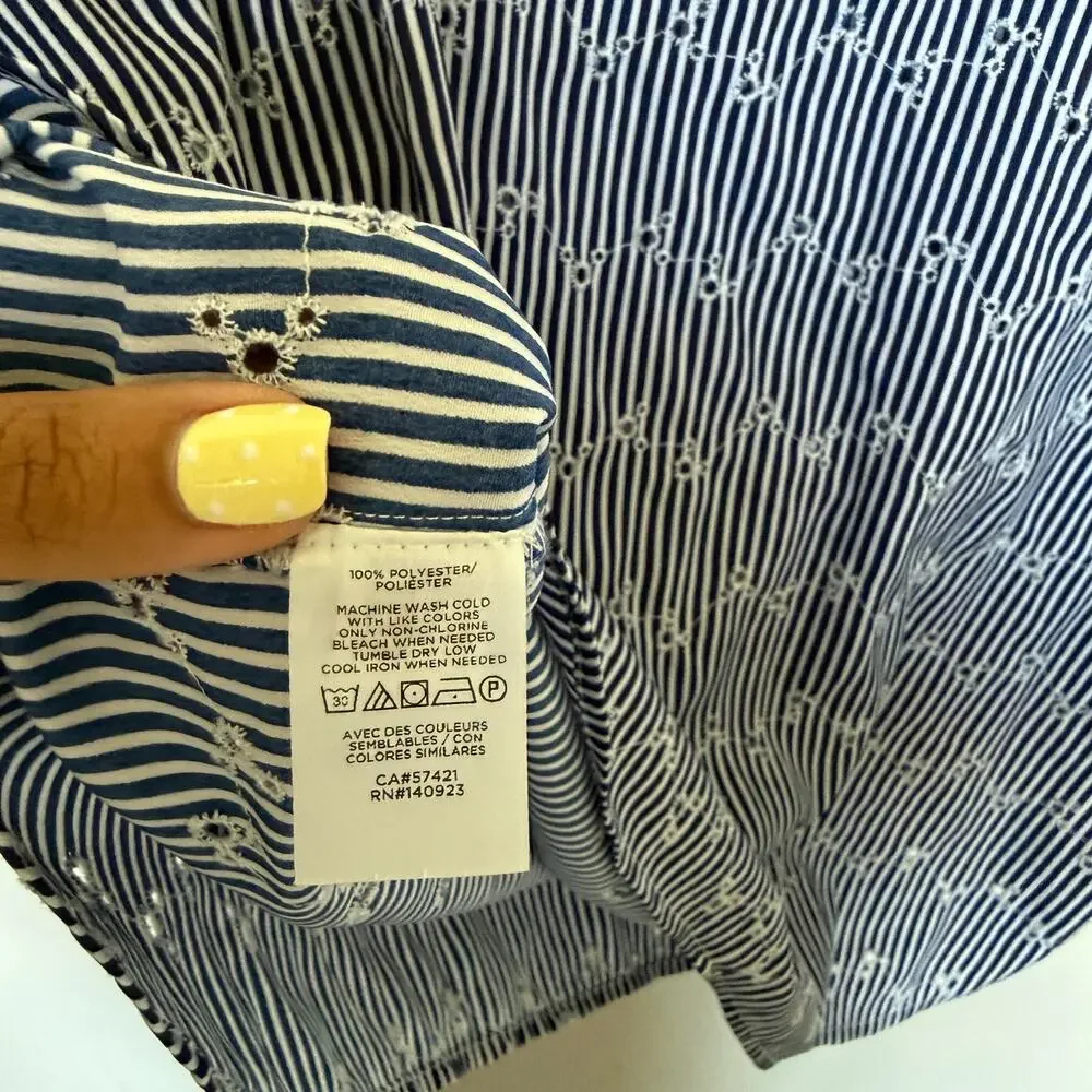 LOFT Blue Striped Scoop-Neck Long Sleeve Blouse